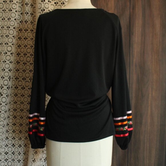 Vintage 1970s Blouse, R&K Black Peasant Top, Cottage Core, Folk Style - Picture 10 of 10